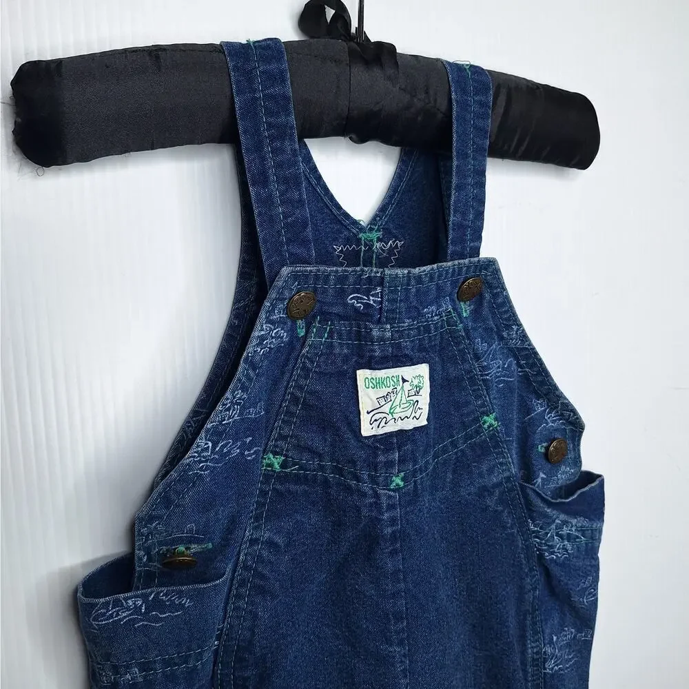 Vintage OshKosh B'Gosh Vestbak Baby Denim Sailboat Bubble Bib Overall 6-9 mo USA